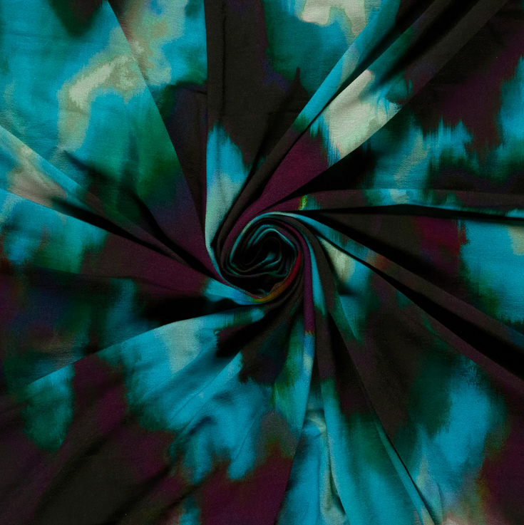 Jersey Viskose Batik digital grün/blau/violett,  95%Vi,5% El ca. 150cm breit, 210 g/m² ÖkoTex 100 class I
