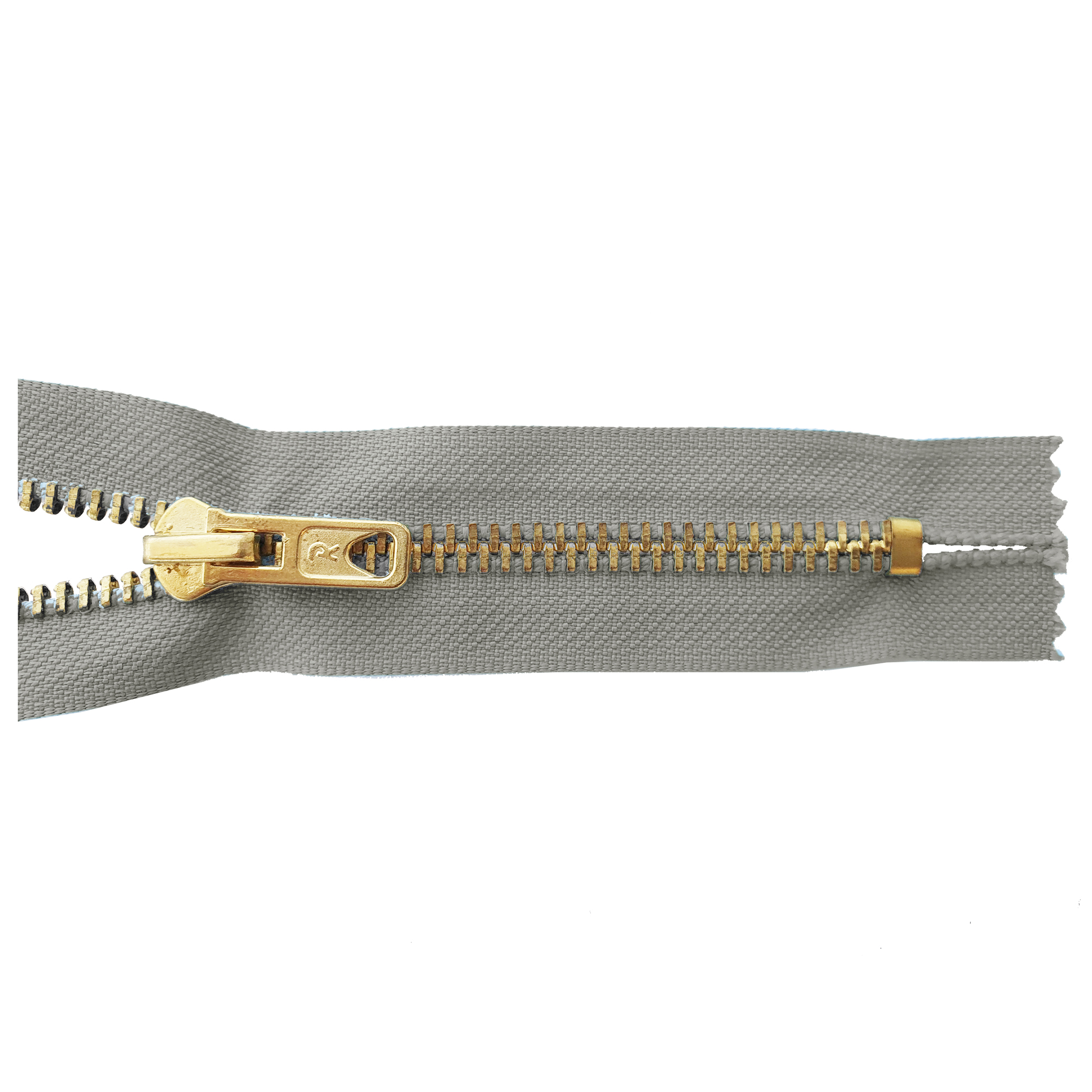 zipper 18cm,not divisible, metal, brass, wide, grey