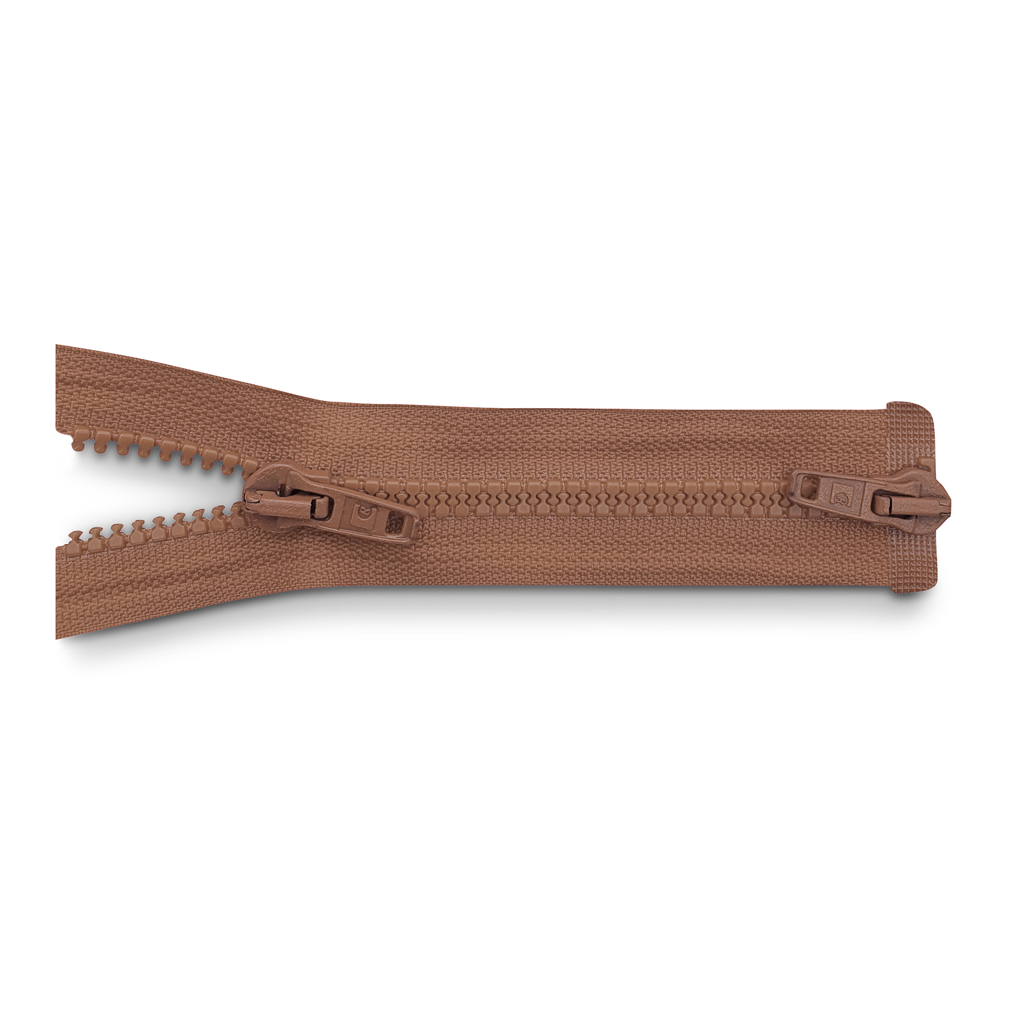 zipper 100cm,  divisible, 2way, molded plastic, wide, medium brown