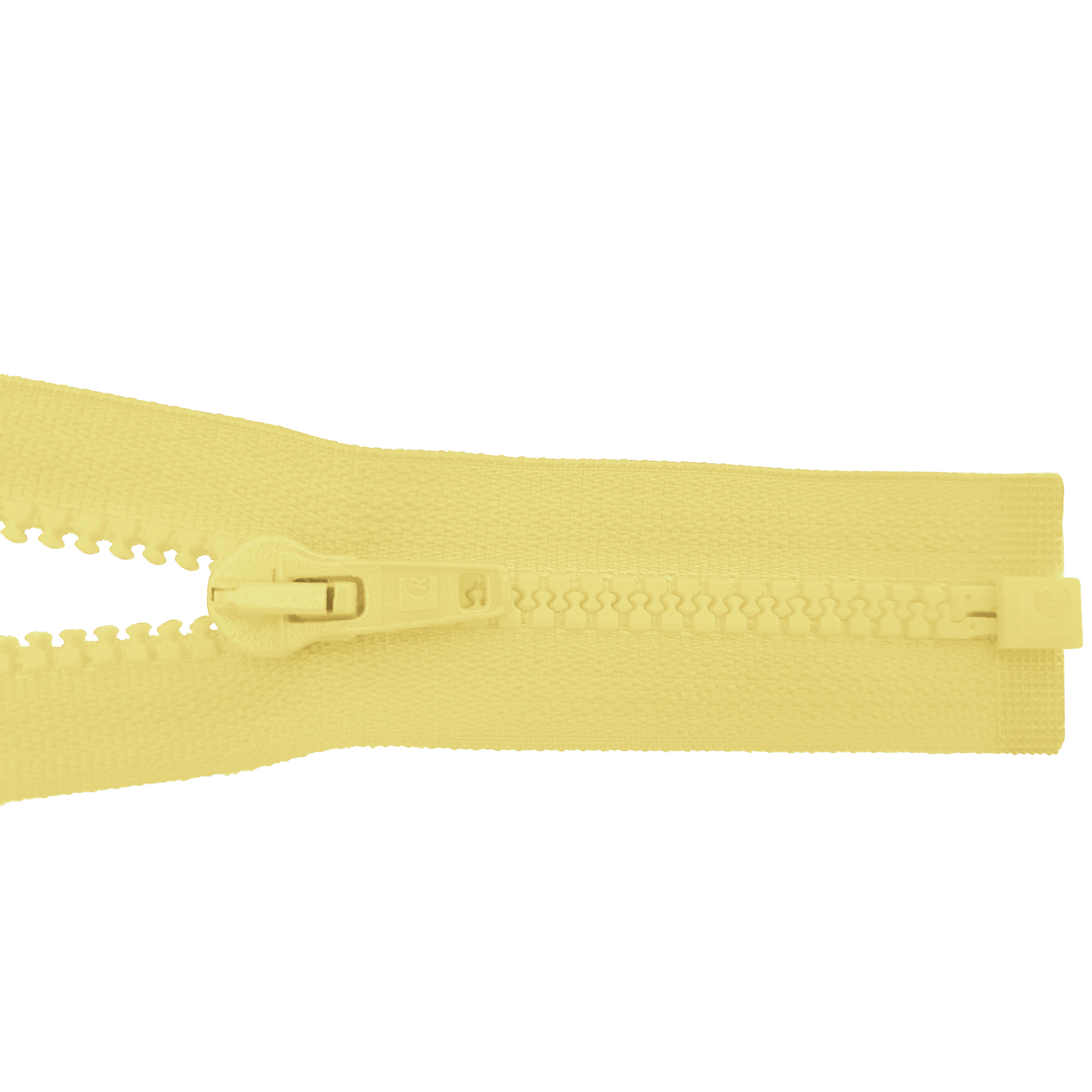 zipper 80cm,divisible, molded plastic, wide, light yellow