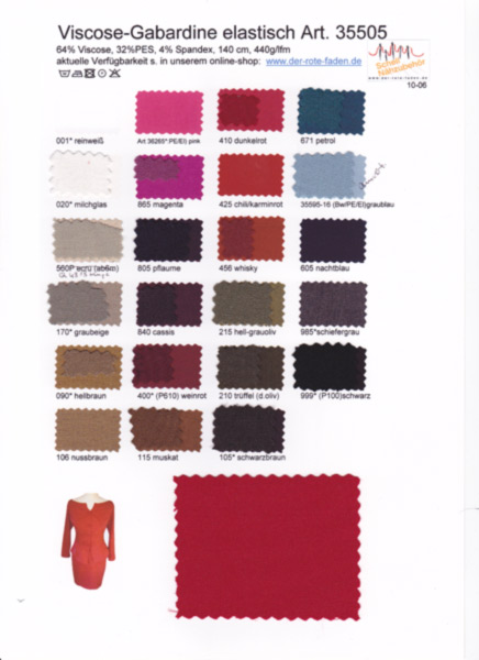 Gabardine elastic, printed color chart with some original patterns