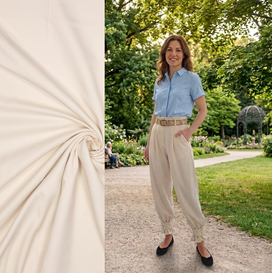 Elastic-Gabardine, ecru Bambus/PES recycled/Lycra, 150 cm, 230 gr/m2, 345g/lfm, ökoTex-zertifiziert