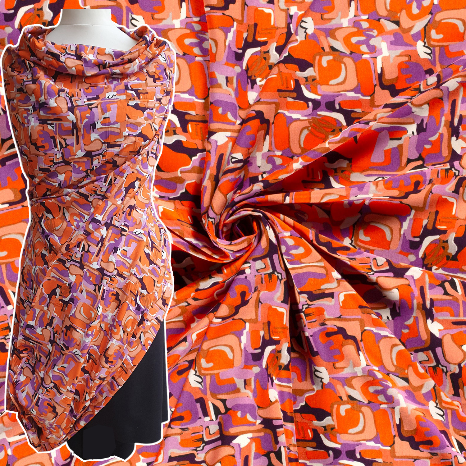 Viskose Gewebe koralle/lila, weich fließend, 100%Vi, ca. 145cm breit, 110 g/m², Öko-Tex-zertifiziert 