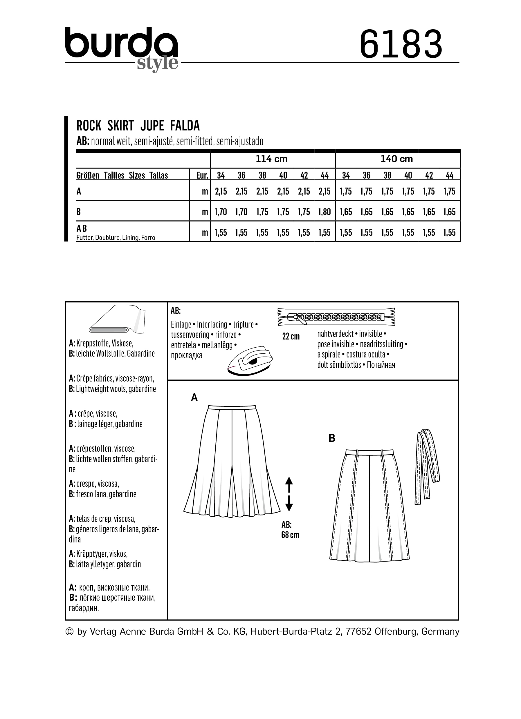Burda Schnittmuster Rock