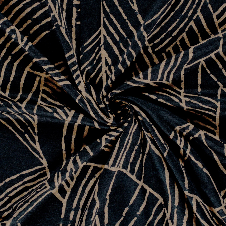 Romanit Viskose-Jersey, dunkelgrau/beige, Blätter, Poly-Viskose, Vi/PES 155 cm breit