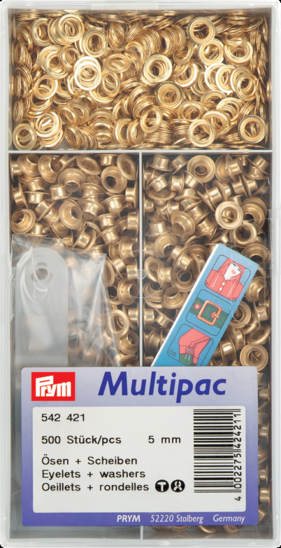 Eyelets+Washers brass gold col 5.0 mm, 500 St