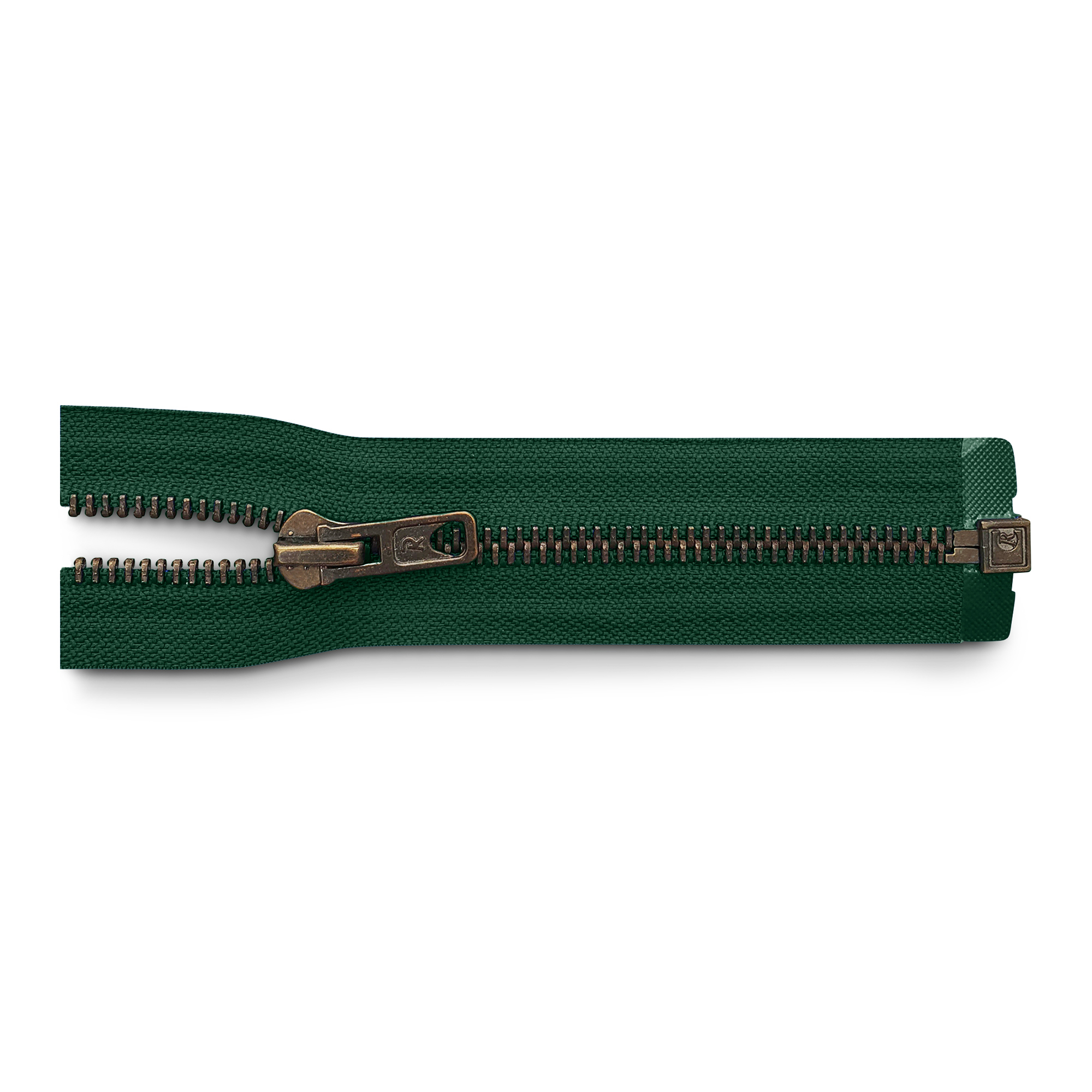 zipper 80cm,divisible, metal, old brass, wide, blackish-green