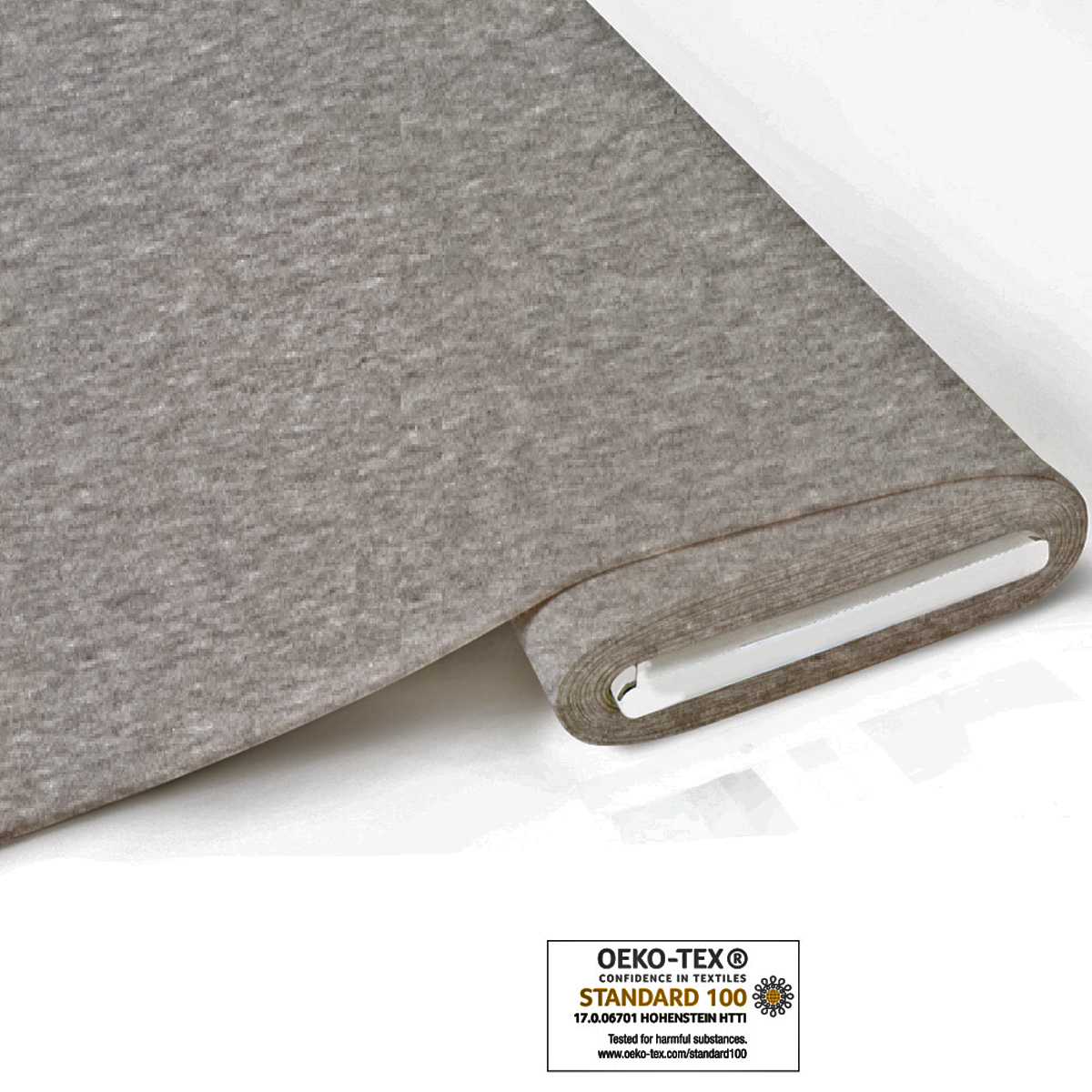 Bio-Baumwoll-Jersey mittelgrau meliert,  49% Bio-Co, 49% PES, 2% EL, 150cm, 220 g/m² 330g/lfm, Oeko-Tex zertifiziert, , aus kontrolliert biologischem Anbau