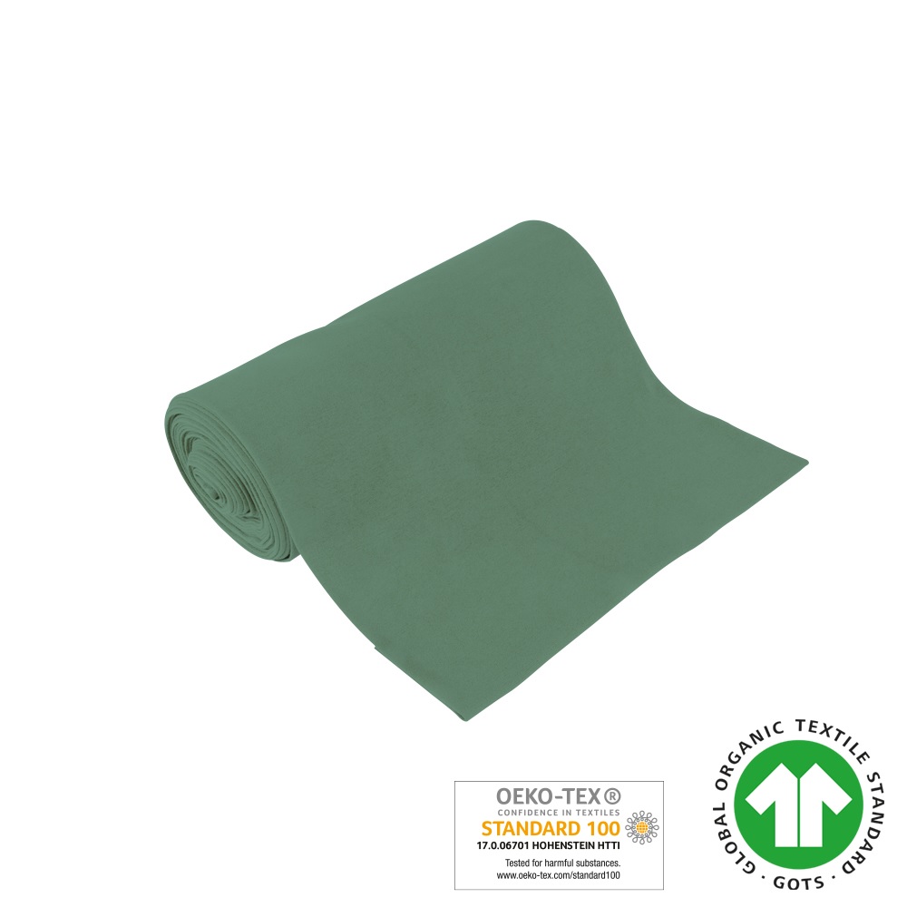 Bio-Baumwoll-Bündchen salbei, 98% Bio-Co, GOTS, 2% EL, 2x35cm, 265g/m², ca. 185g/lfm,  glatt gestrickt