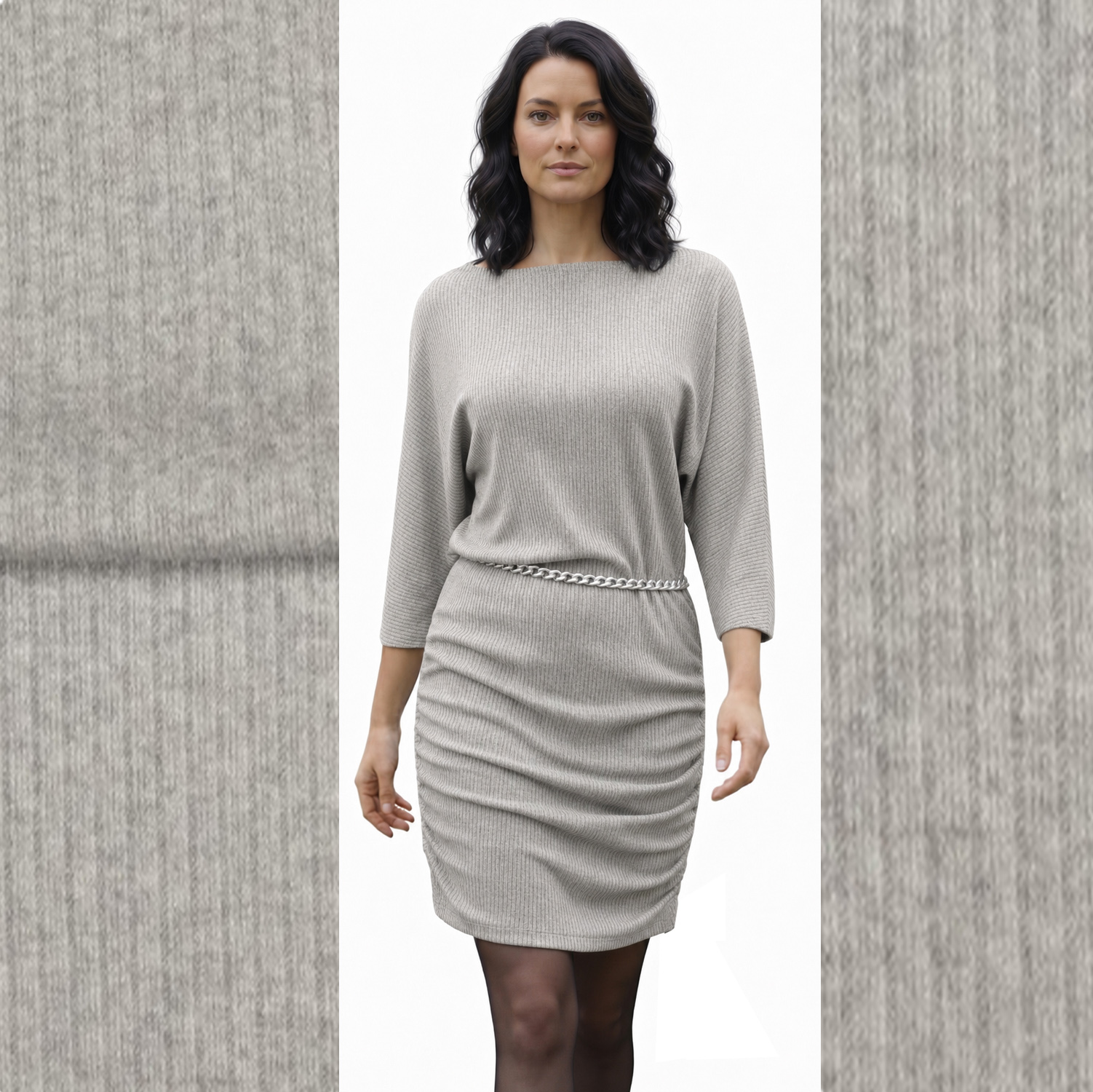 Strickstoff grau, Rippenstrick grob,  45%Vi, 37% PES, 18%Nyl ca. 160cm breit, 350 g/m²