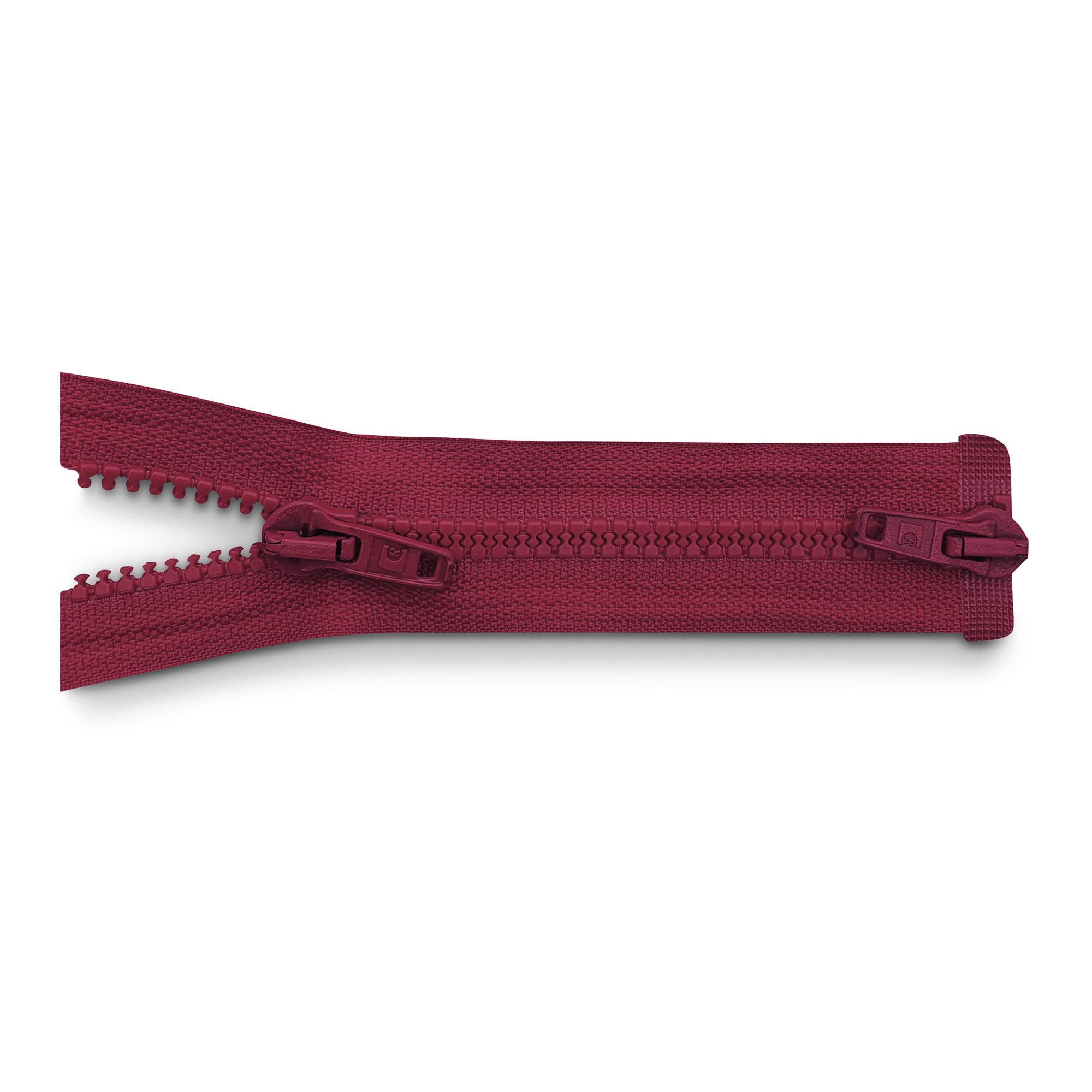 zipper 80cm,   divisible, 2way, molded plastic, wide, wine red