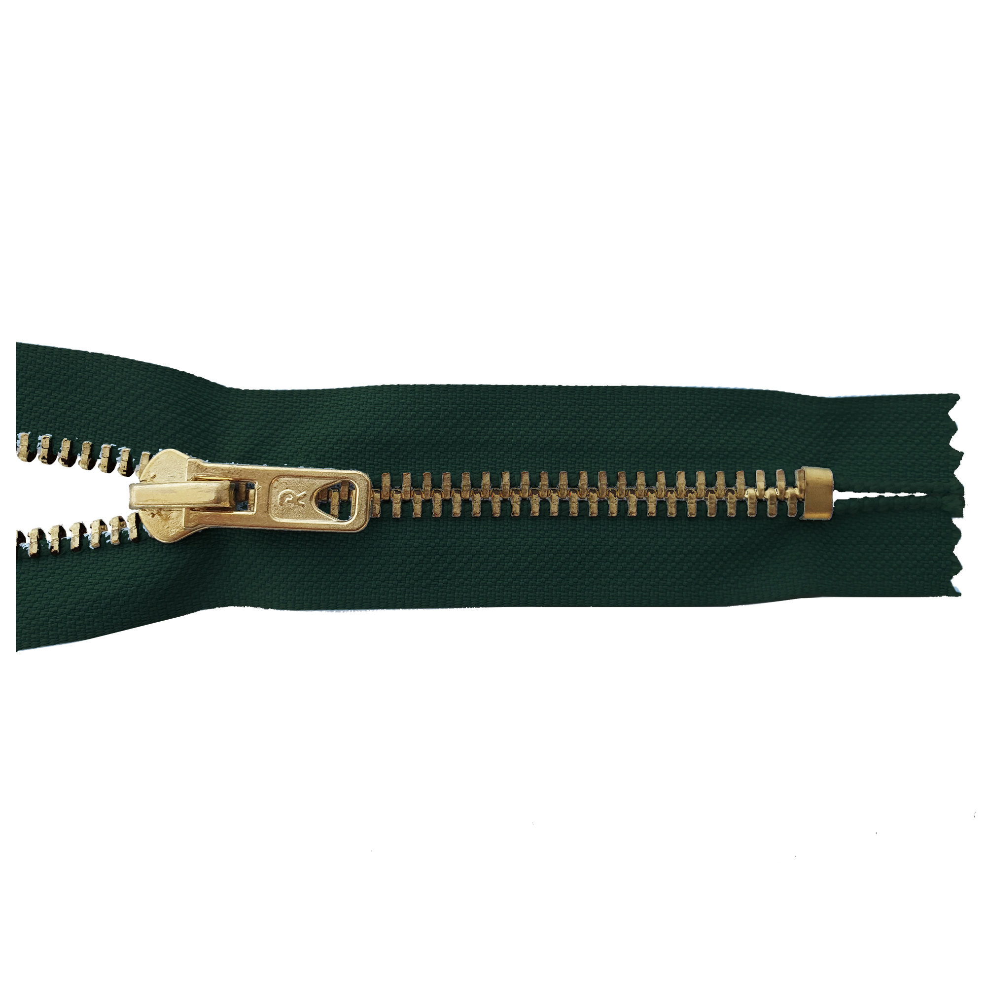 zipper 20cm,not divisible, metal, brass, wide, blackish-green