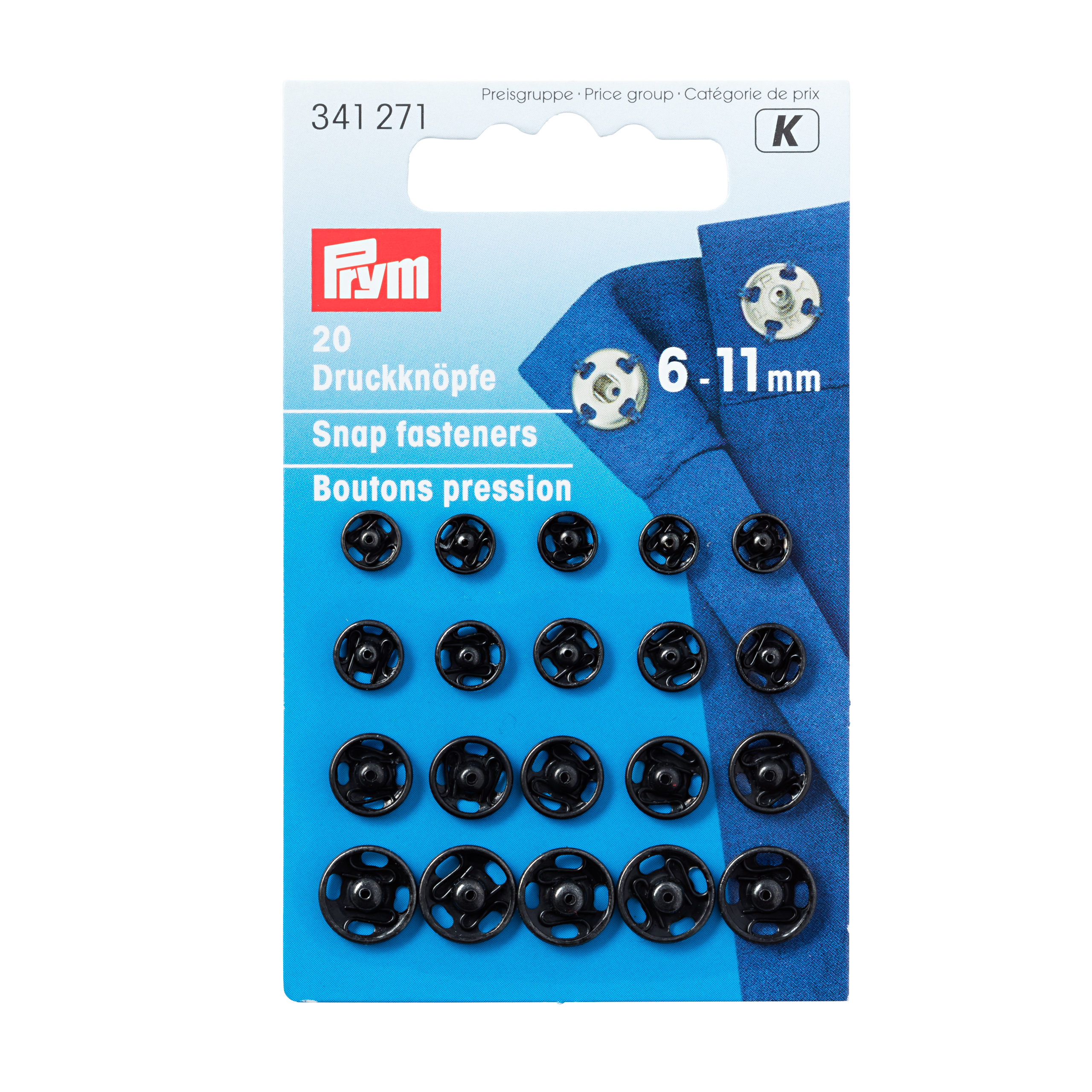 Annäh-Druckknöpfe MS 6-11 mm schwarz, 20 St