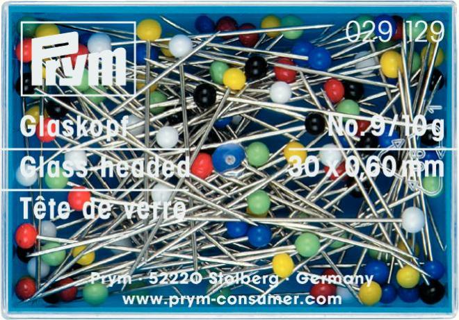 Glass-headed Pins No. 9 assorted col 0.60 x 30 mm, 10 g