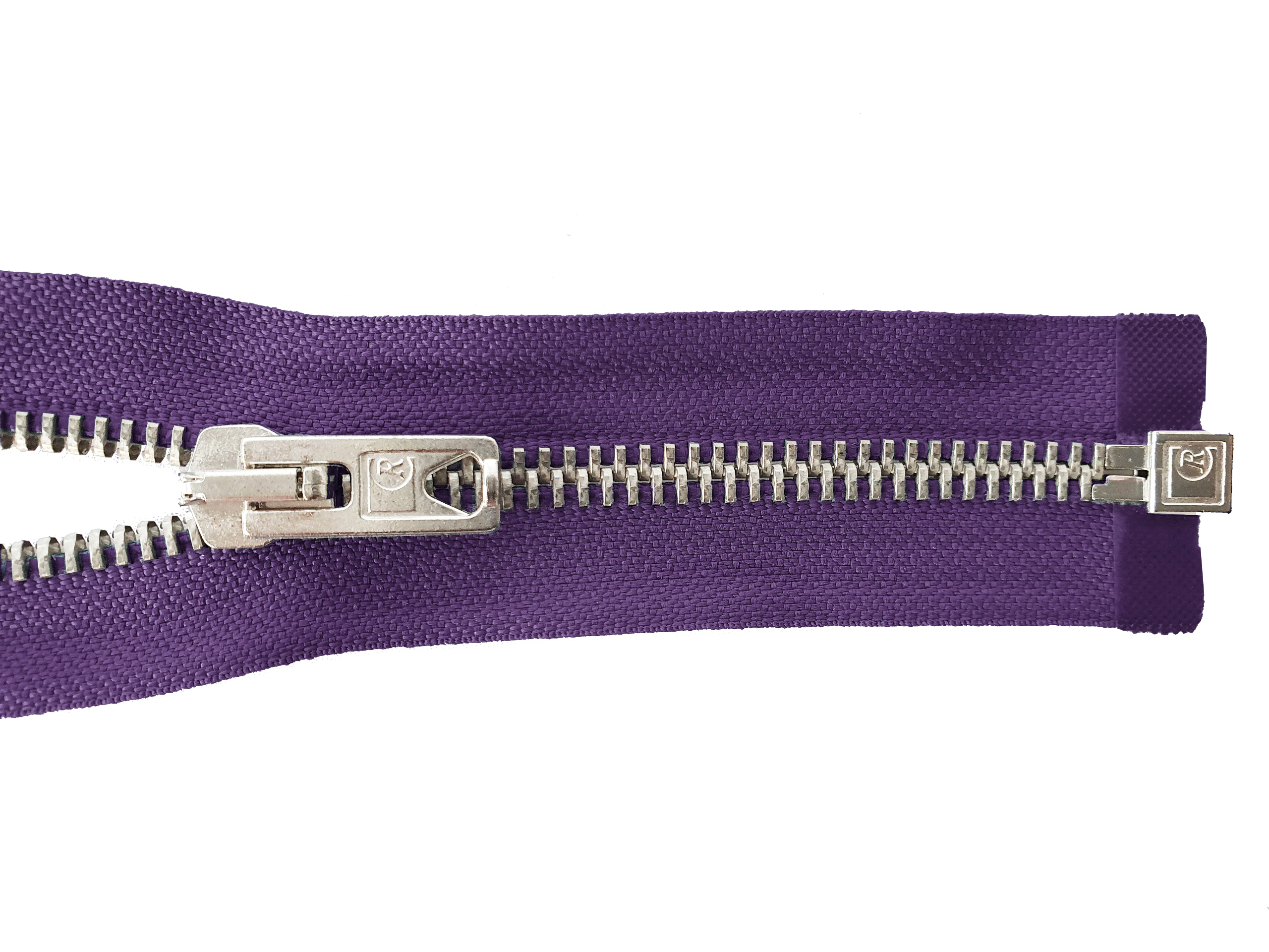 zipper 80cm,divisible, metal, silver, wide, purple