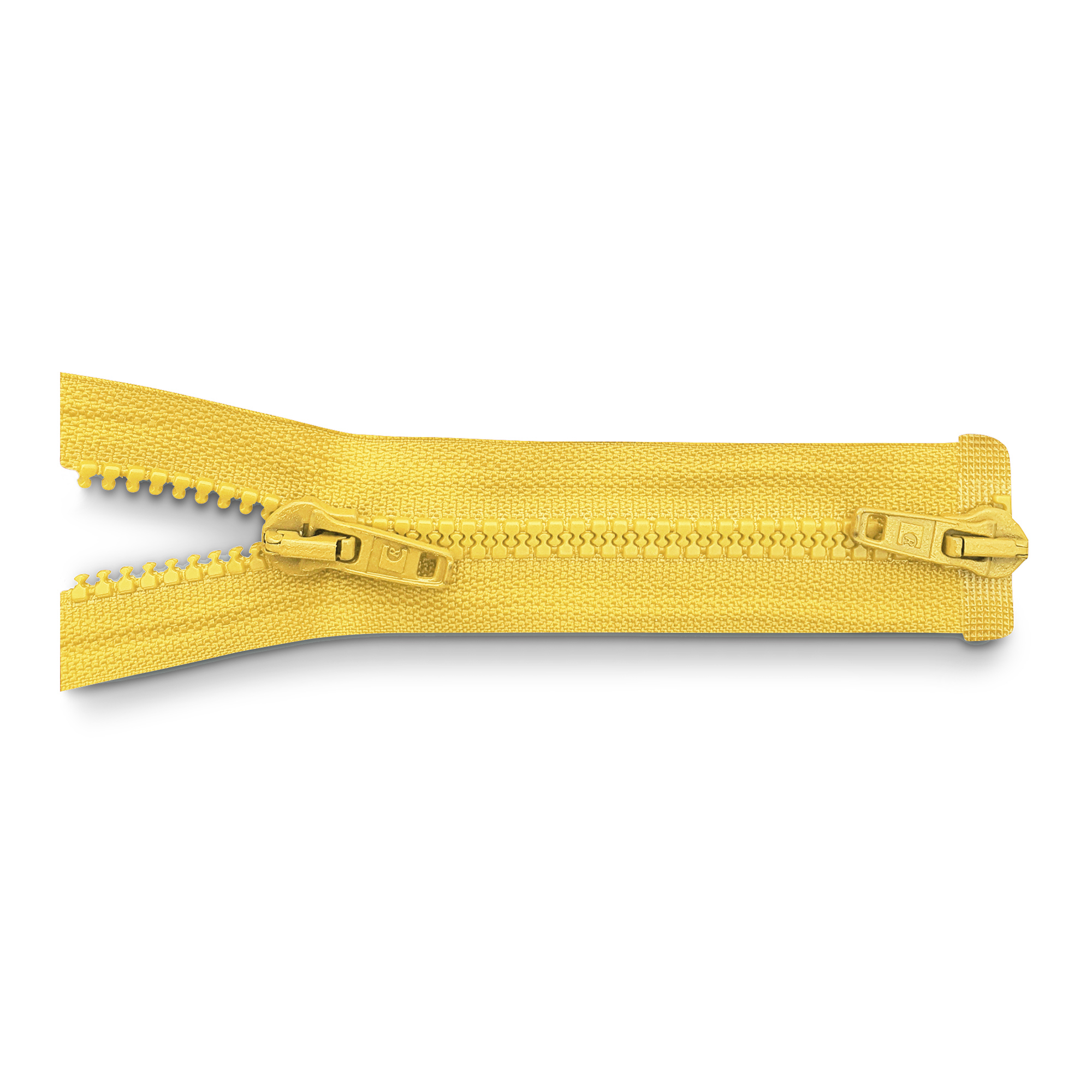 zipper 100cm, divisible, 2way, molded plastic, wide, canary