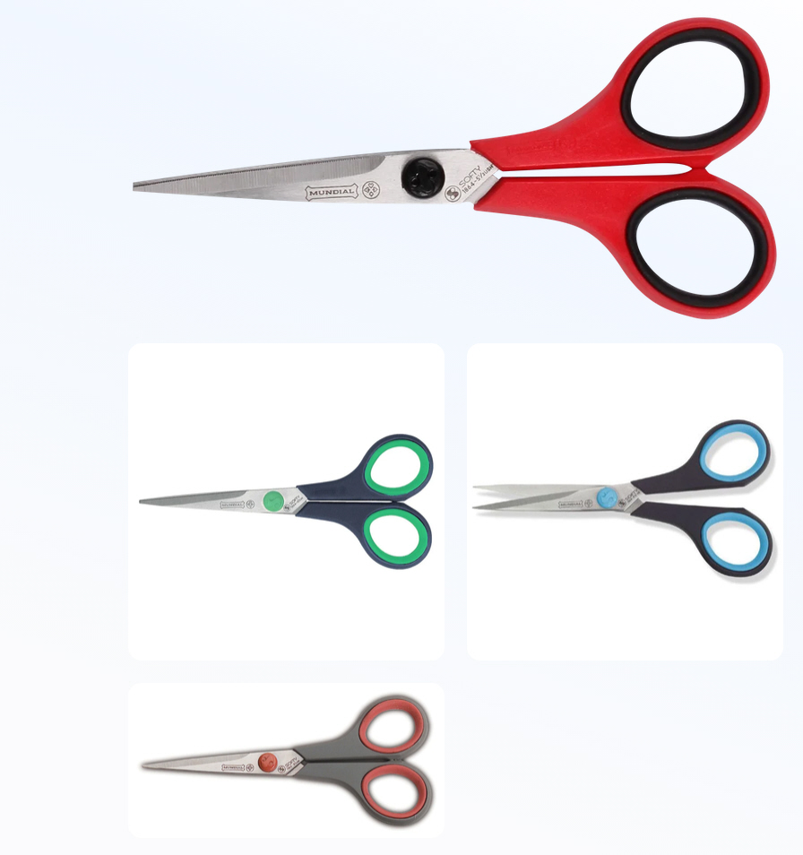 Softy-Cut-Schere 13,5cm-24cm, 5"-8,5", Mundial  Griff grau/rot od. grün/blau od. schwarz/rot, 1 Stück
