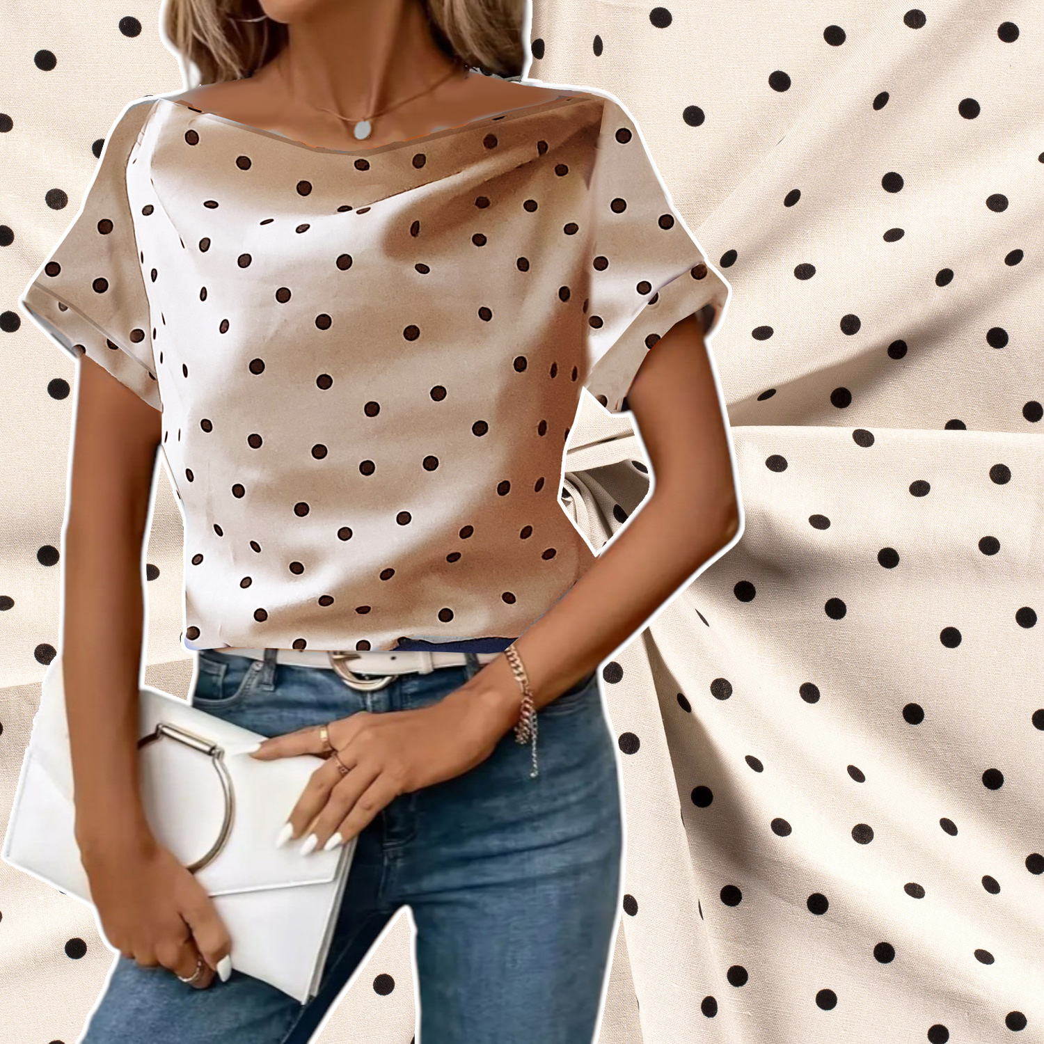 Leinen-Vi-Gewebe, Dots, ecru-schwarz, 30%Li, 70% Vi, ca. 135cm breit, 170 g/m², Öko-Tex-zertifiziert 