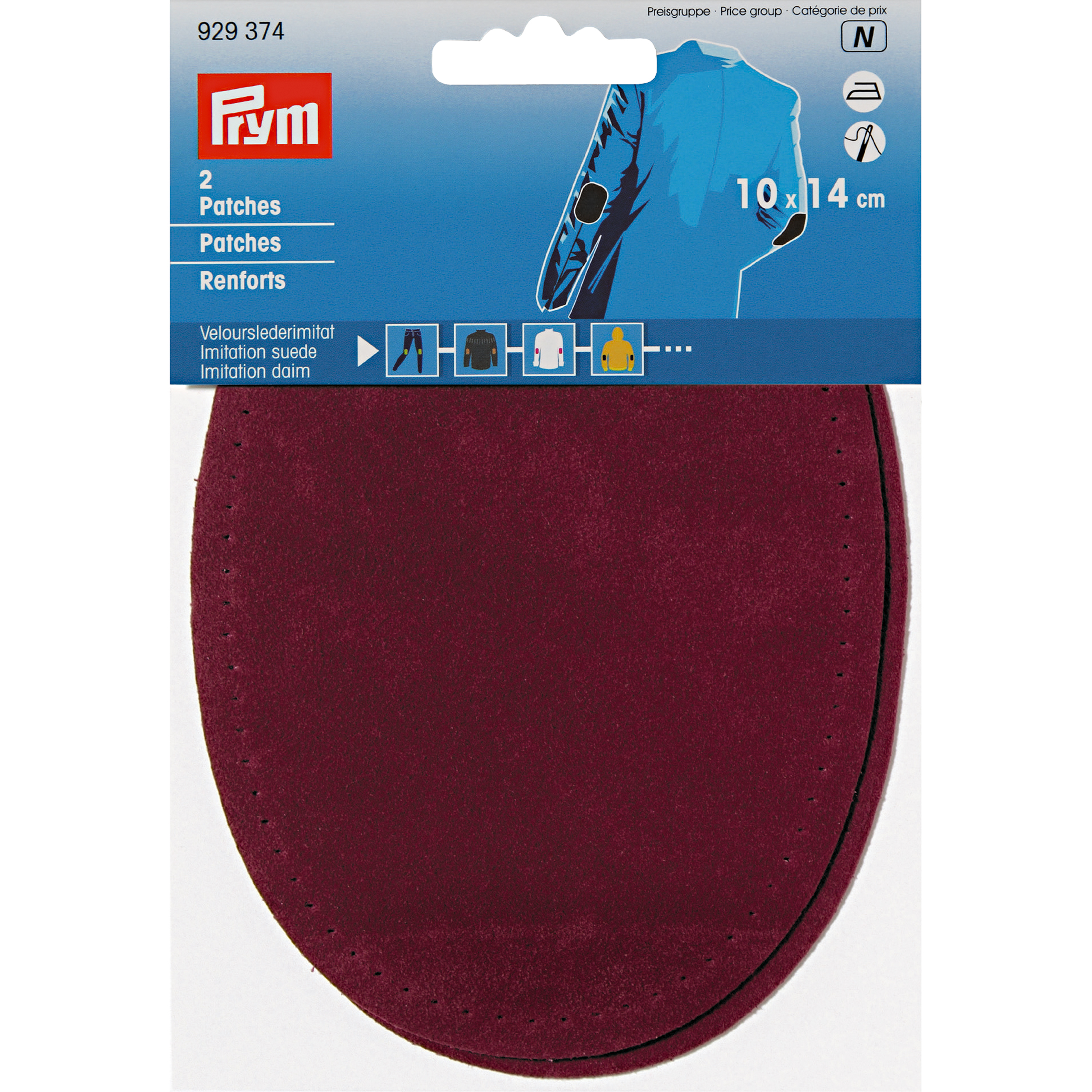 Patches imitation suede for ironing/sewing on 10 x 14 cm dark red, 2 St