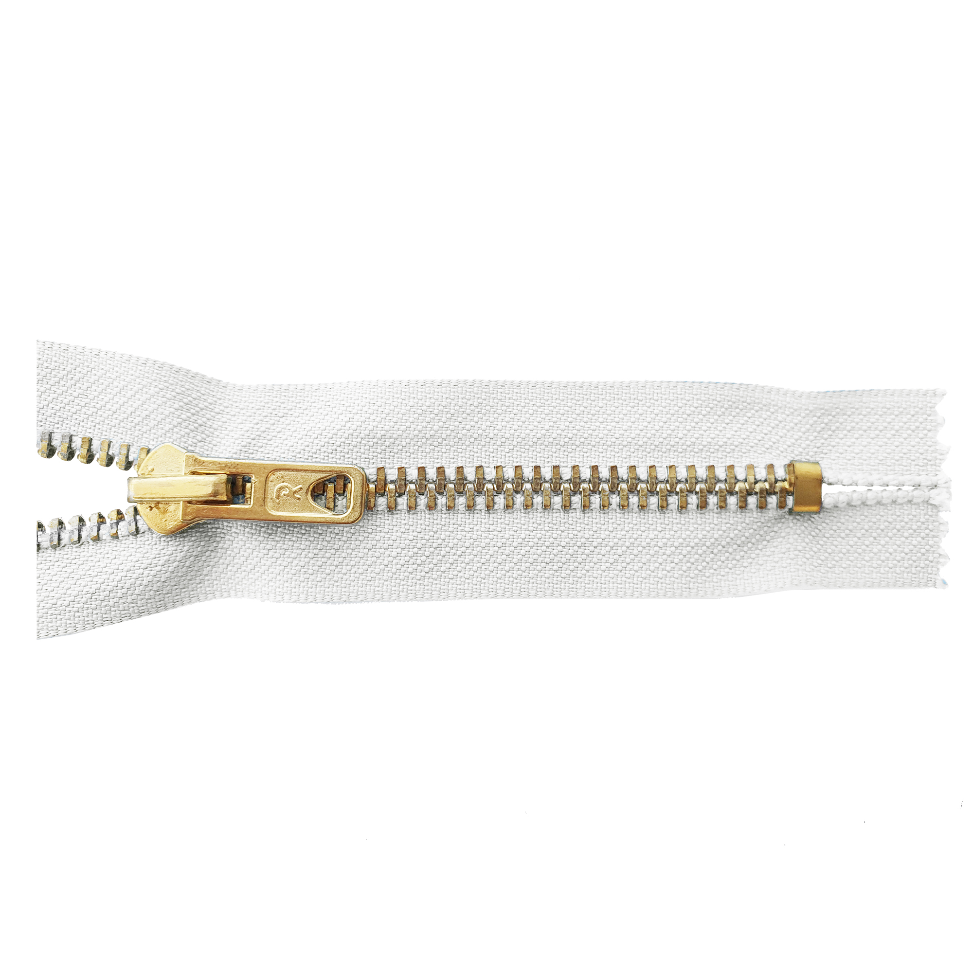 Reißverschluss 12cm, nicht teilbar, Metall goldf. breit, reinweiß, hochwertiger Marken-Reißverschluss von Rubi/Barcelona