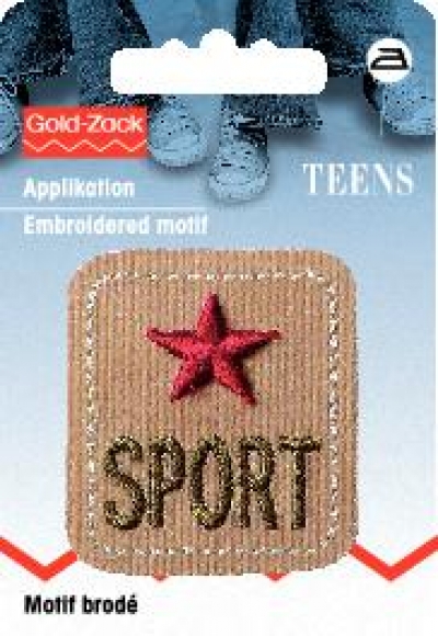 Applikation Jeanslabel beige Cord quadratisch Sport, 1 St