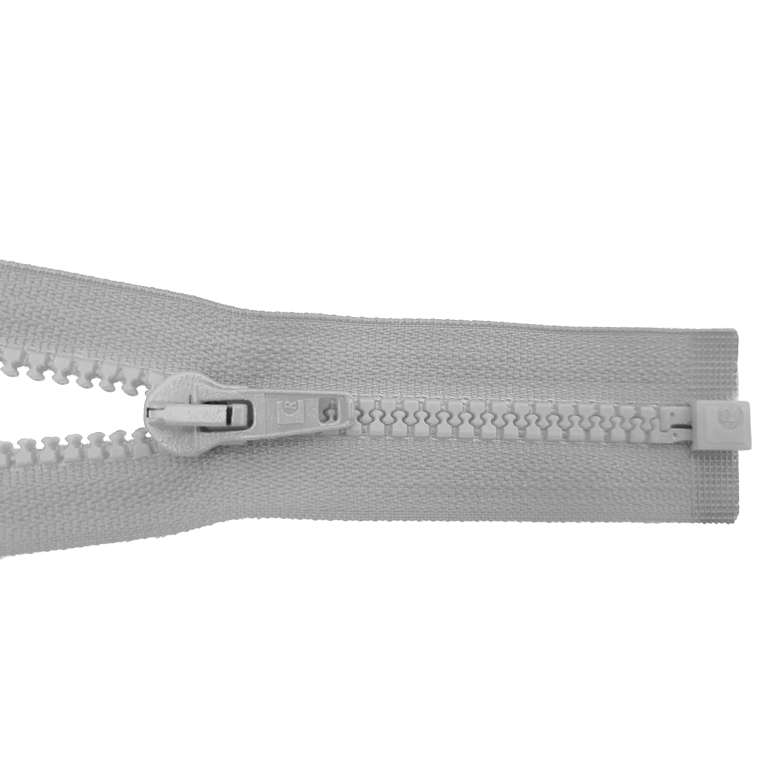 Reißverschluss 70cm, teilbar, Kstoff Zähne breit, hellgrau, hochwertiger Marken-Reißverschluss von Rubi/Barcelona