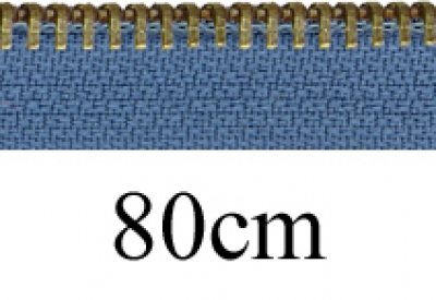 zipper 80cm,divisible, metal, brass, wide, dark grey blue