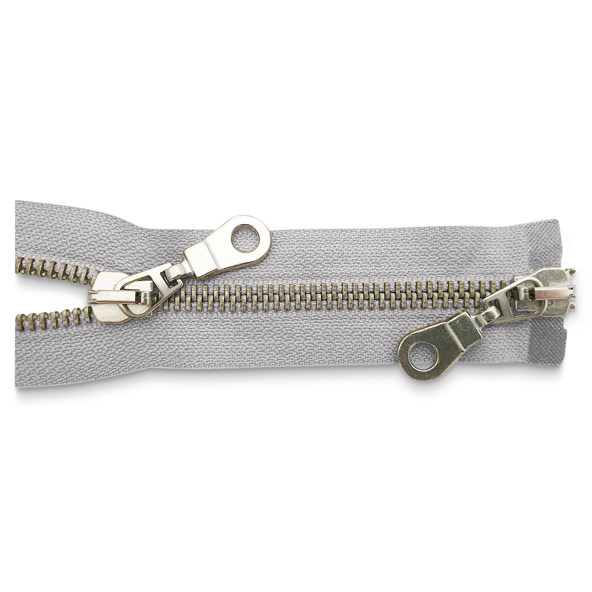 zipper 100cm,  divisible, 2way, metal, silver, wide, light grey