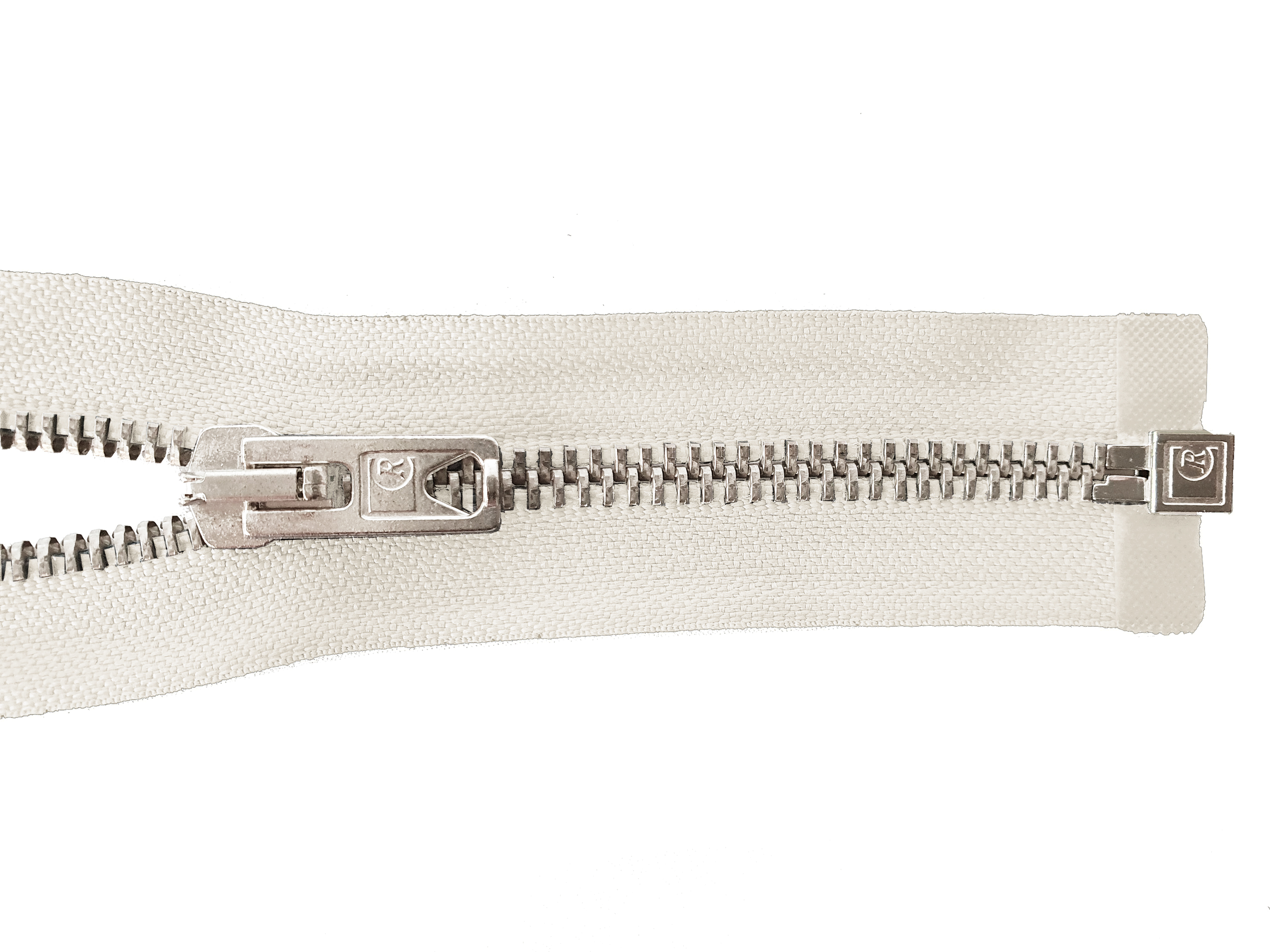 Reißverschluss 80cm, teilbar, Metall silberf. breit, ecru, hochwertiger Marken-Reißverschluss von Rubi/Barcelona