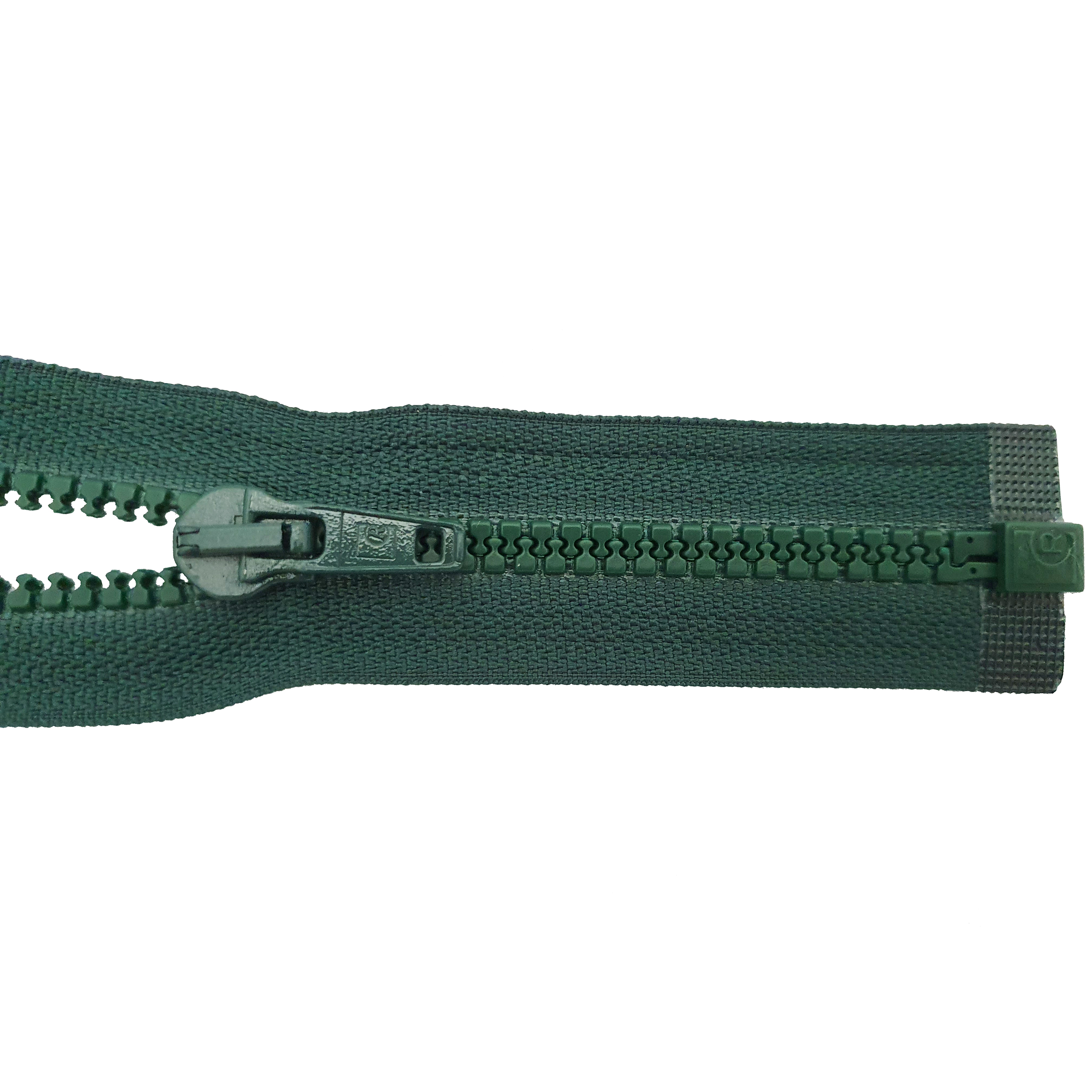 zipper 80cm,divisible, molded plastic, wide, british racing green