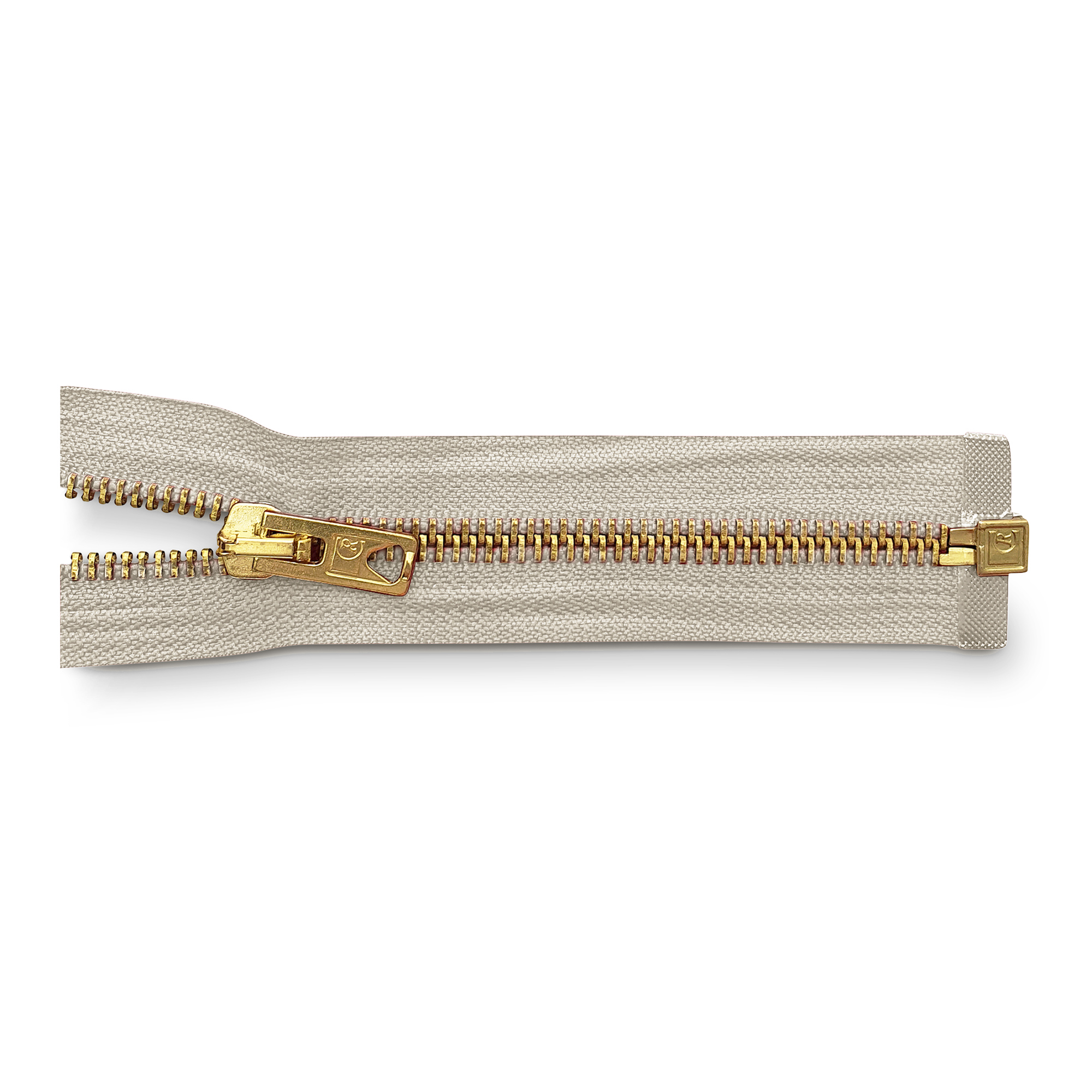 zipper 80cm,divisible, metal, brass, wide, light beige
