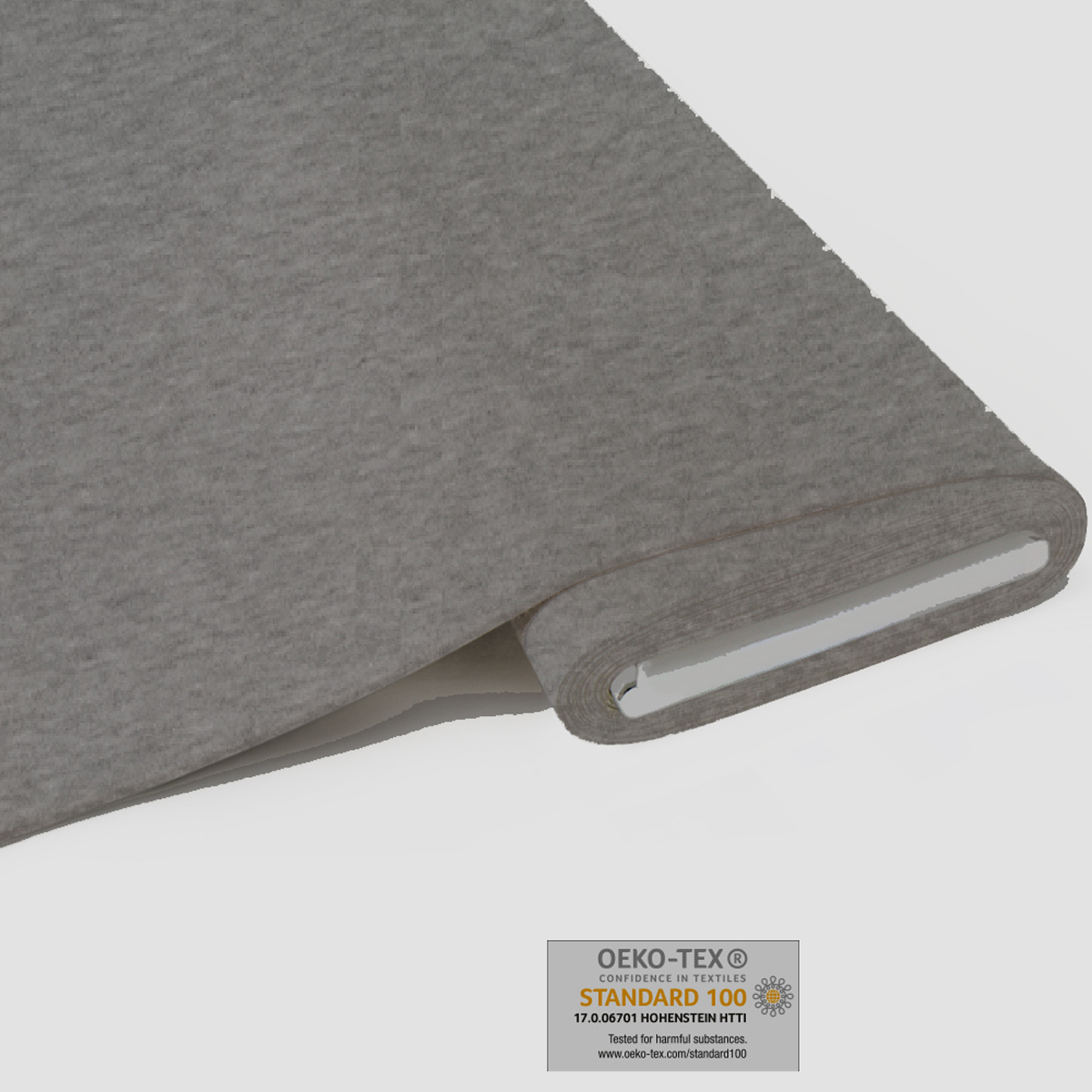 Bio-Baumwoll-Jersey mittelgrau meliert,  49% Bio-Co, 49% PES, 2% EL, 150cm, 220 g/m² 330g/lfm, Oeko-Tex zertifiziert, , aus kontrolliert biologischem Anbau