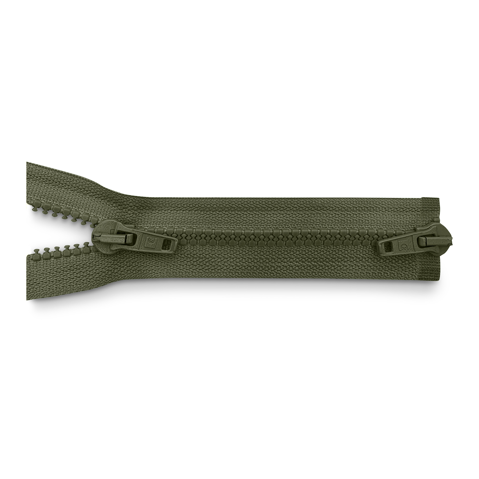 zipper 80cm,   divisible, 2way, molded plastic, wide, army olive
