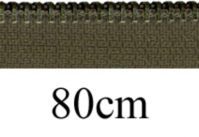 Reißverschluss 80cm, teilbar, Metall brüniert schmal, army-oliv, hochwertiger Marken-Reißverschluss von Rubi/Barcelona