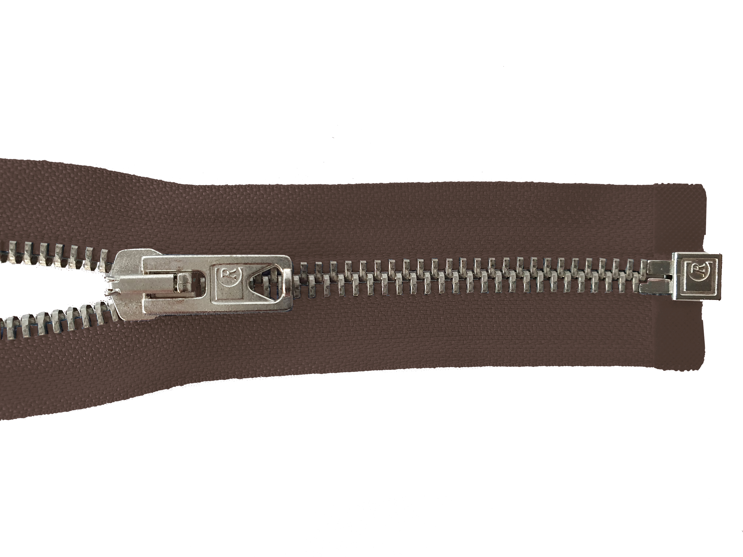 Reißverschluss 80cm, teilbar, Metall silberf. breit, braun, hochwertiger Marken-Reißverschluss von Rubi/Barcelona