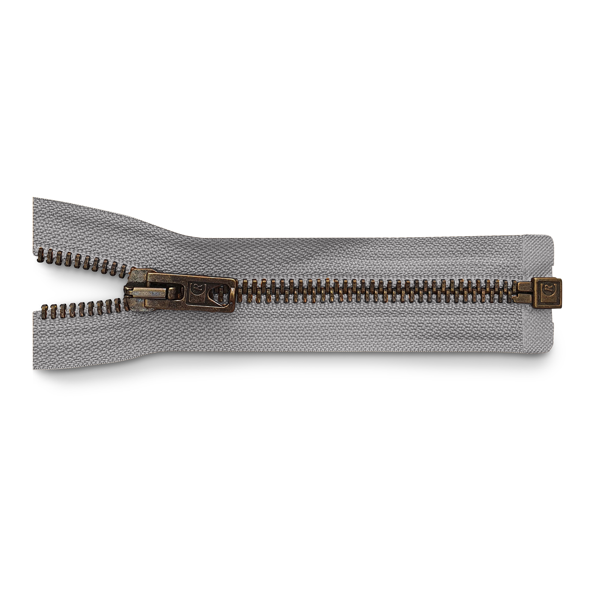 Reißverschluss 80cm, teilbar, Metall brüniert breit, hellgrau, hochwertiger Marken-Reißverschluss von Rubi/Barcelona