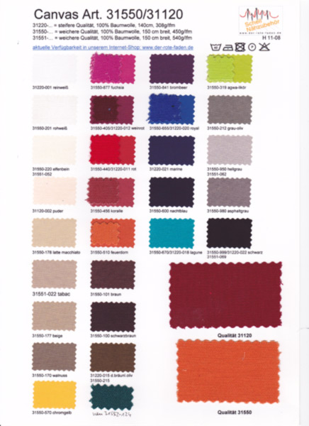 Canvas, printed color chart with some original patterns