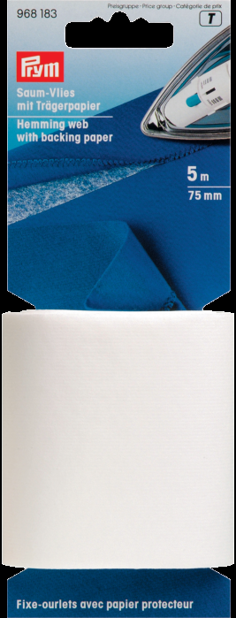 Saumvlies mit Trägerpapier zum Einbügeln 75 mm weiß, 5 m