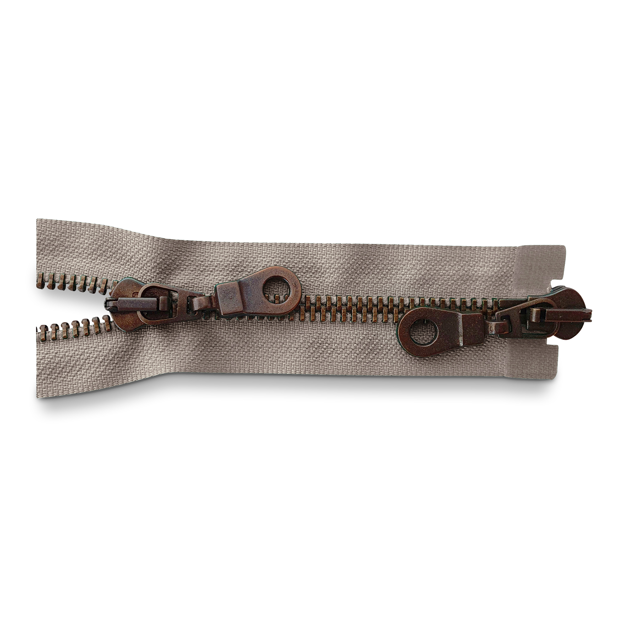 zipper 100cm,  divisible, 2way, metal, old brass, wide, horn