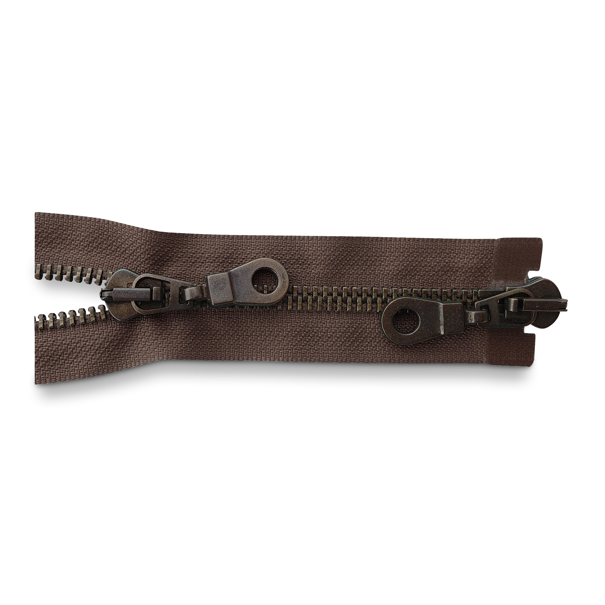 zipper 100cm,  divisible, 2way, metal, old brass, wide, brown