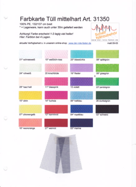 Tulle, printed color chart with some original patterns
