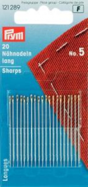 Hand Sewing Needles sharps 5 silver col with gold eye 0.80 x 40 mm, 20 St