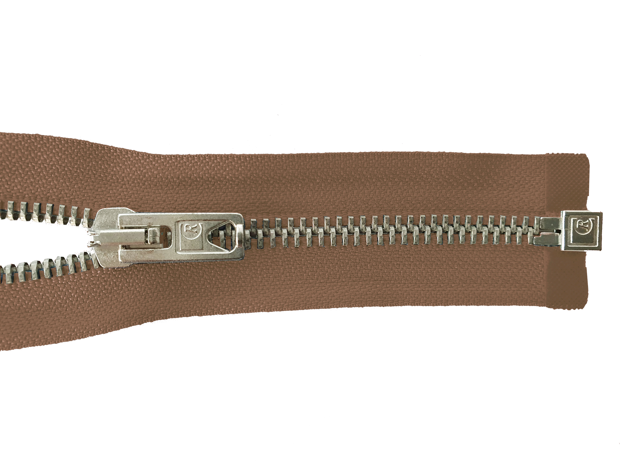 Reißverschluss 80cm, teilbar, Metall silberf. breit, mittelbraun, hochwertiger Marken-Reißverschluss von Rubi/Barcelona