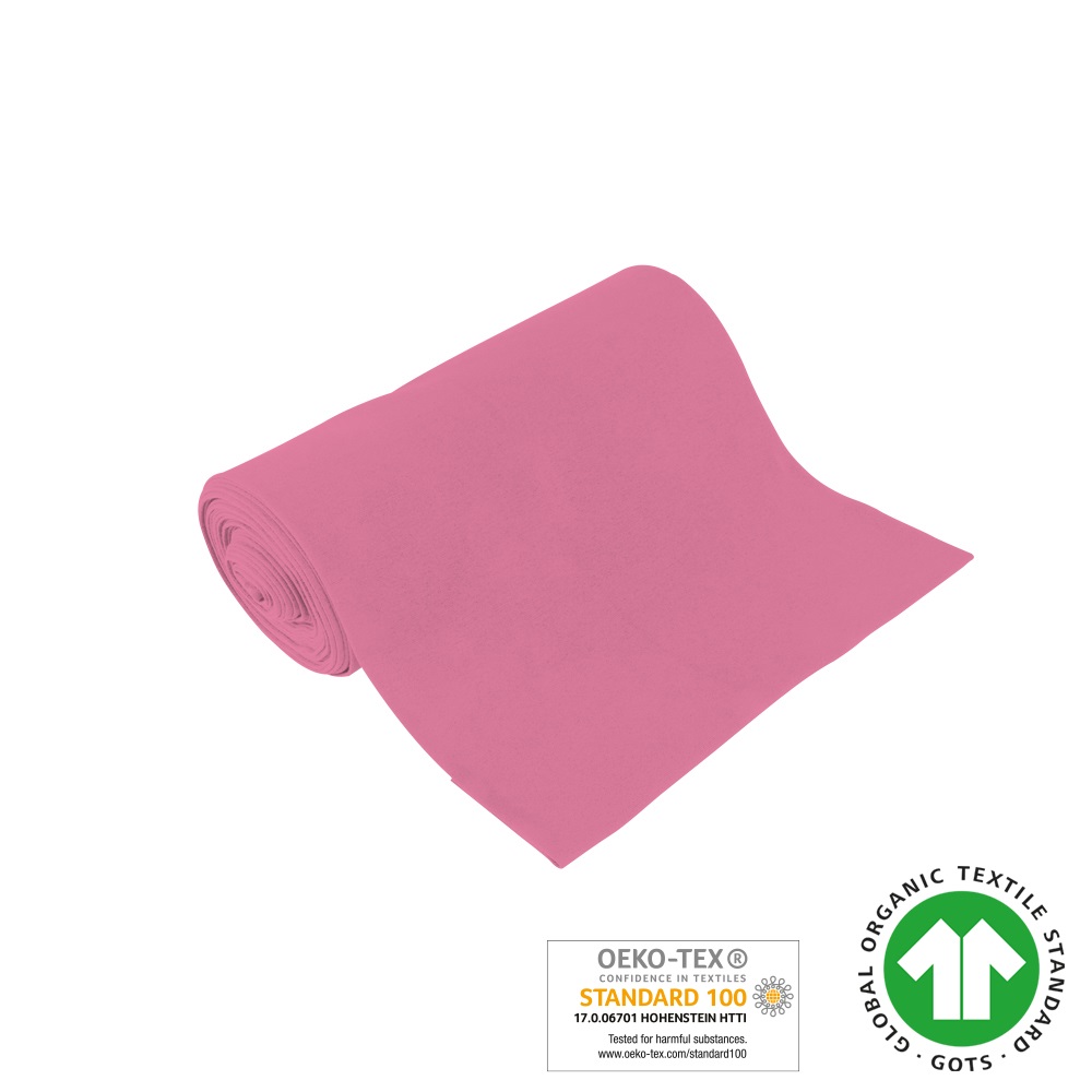Bio-Baumwoll-Bündchen  rosa, 98% Bio-Co, GOTS, 2% EL, 2x35cm, 265g/m², ca. 185g/lfm,  glatt gestrickt