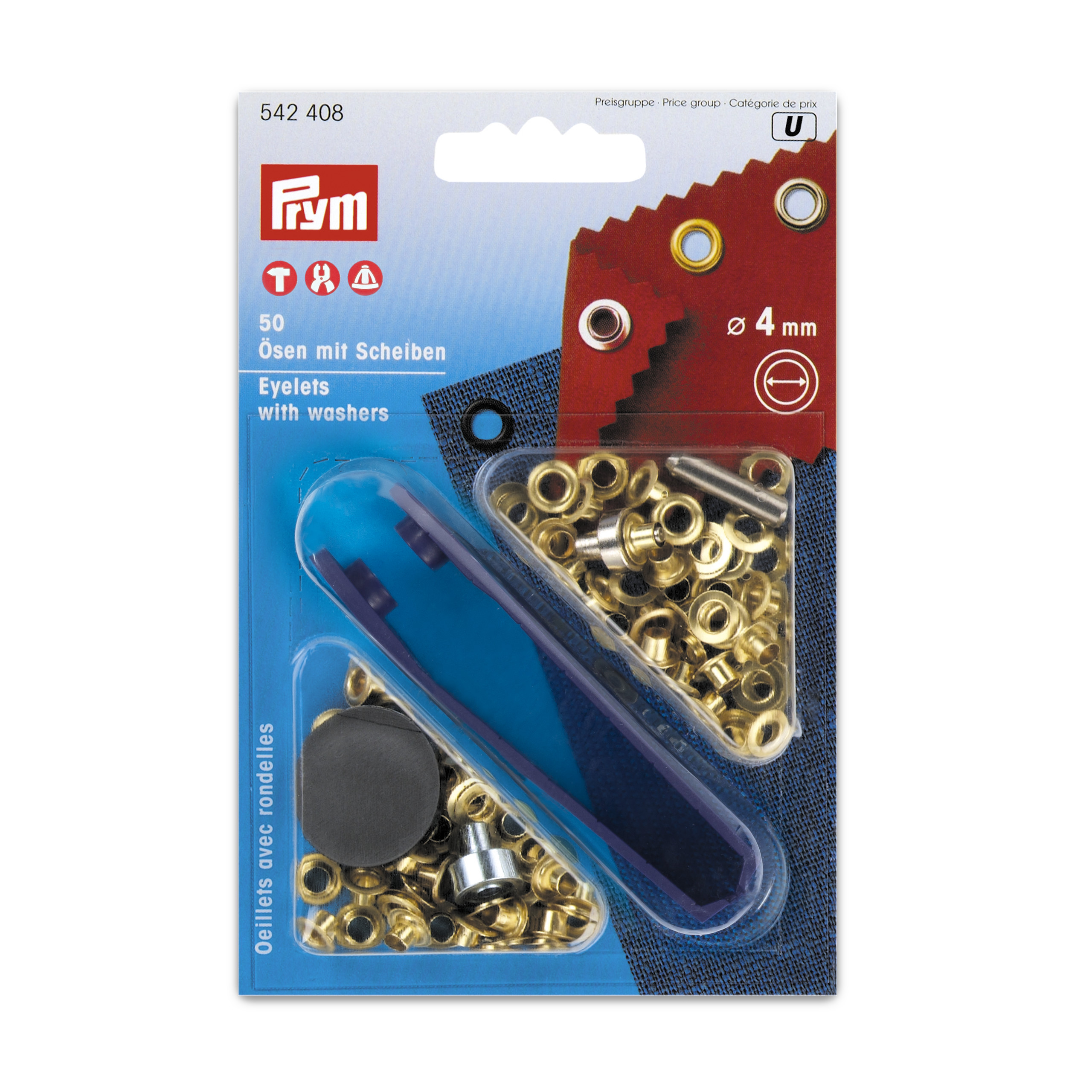 Eyelets+Washers brass gold col 4.0 mm, 50 St