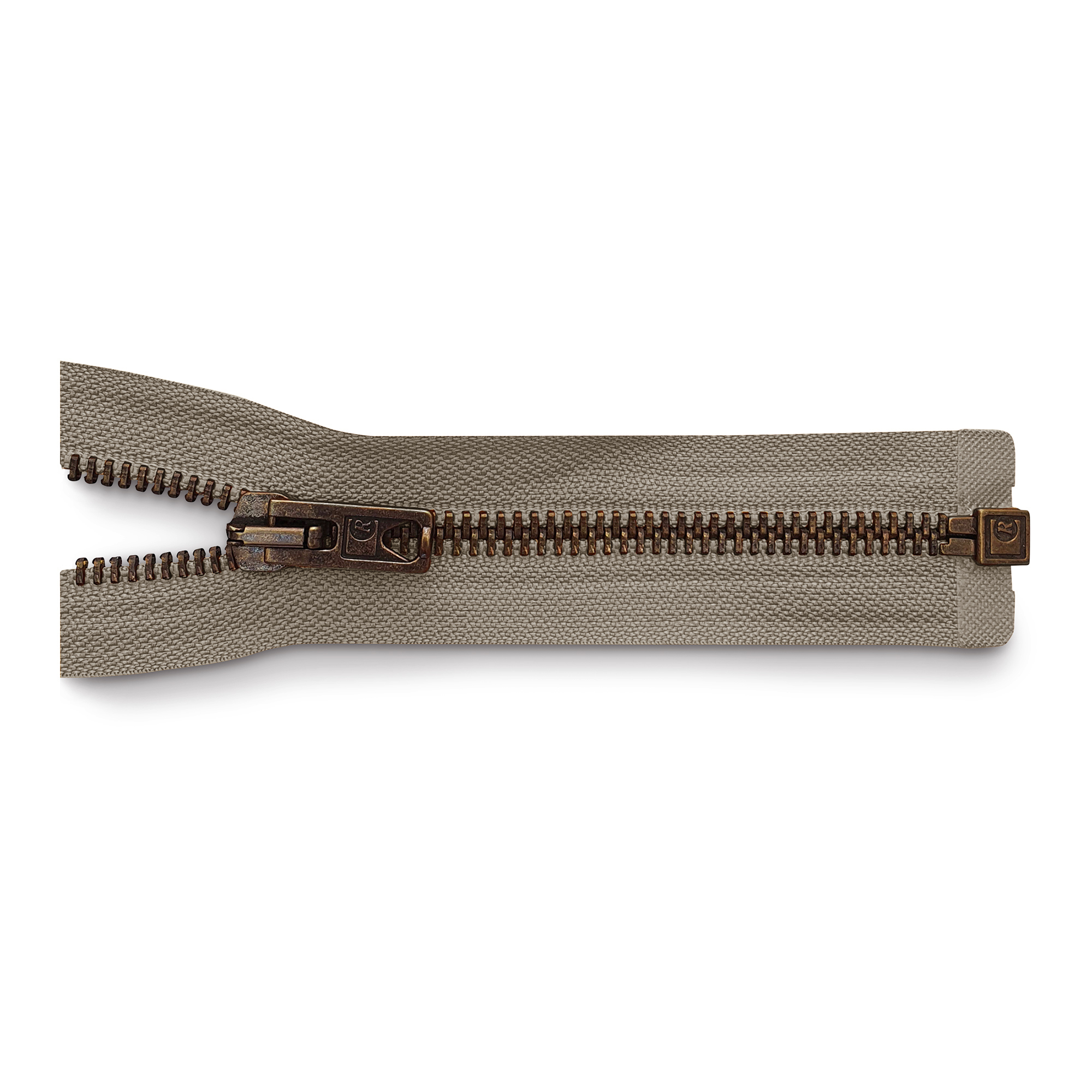 Reißverschluss 70cm, teilbar, Metall goldf. breit, sand, hochwertiger Marken-Reißverschluss von Rubi/Barcelona