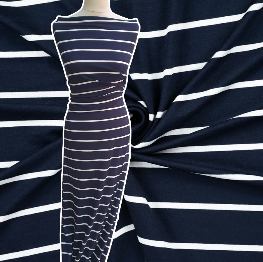 Jersey Vi, Deauville-Streifen, nachtblau-weiß145 cm, 200 gr/m2, 96%vi, 4% El