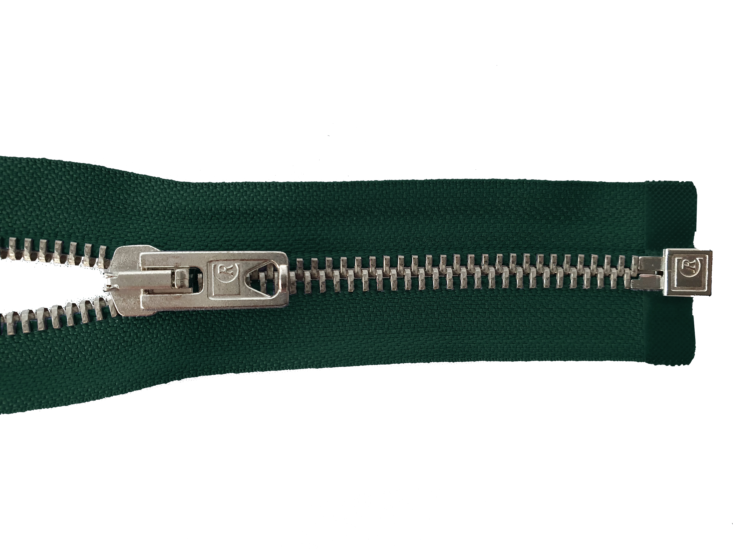 zipper 80cm,divisible, metal, silver, wide, british racing green