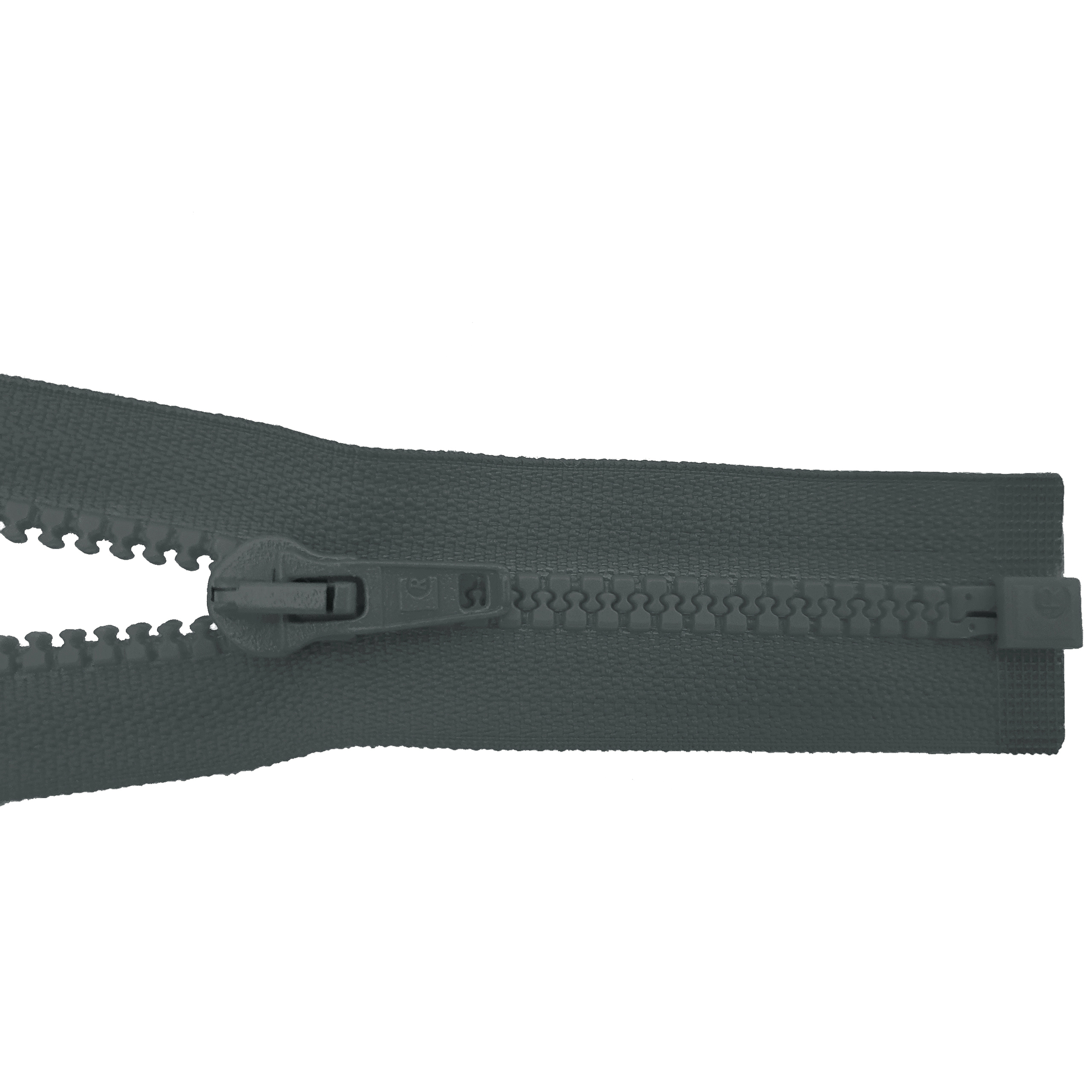 zipper 80cm,divisible, molded plastic, wide, graphite grey