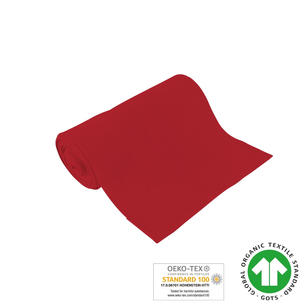Bio-Baumwoll-Bündchen  rot, 98% Bio-Co, GOTS, 2% EL, 2x35cm, 265g/m², ca. 185g/lfm,  glatt gestrickt